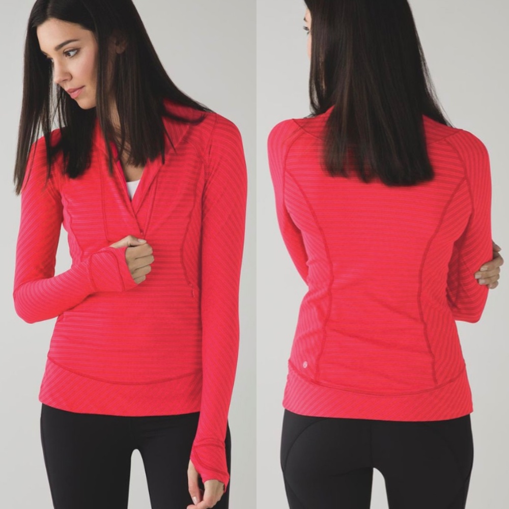 Lululemon Think Fast Pullover in Stripe Deepest Cranberry Size 8 - Picture 1 of 12